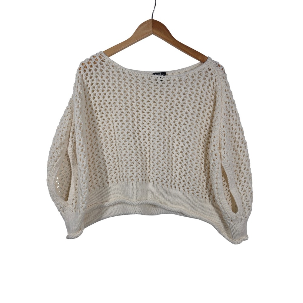 Torrid Womens Ivory Open Knit Crochet Boxy Crop Sweater Dolman Sleeve XL-XXL - Picture 1 of 8